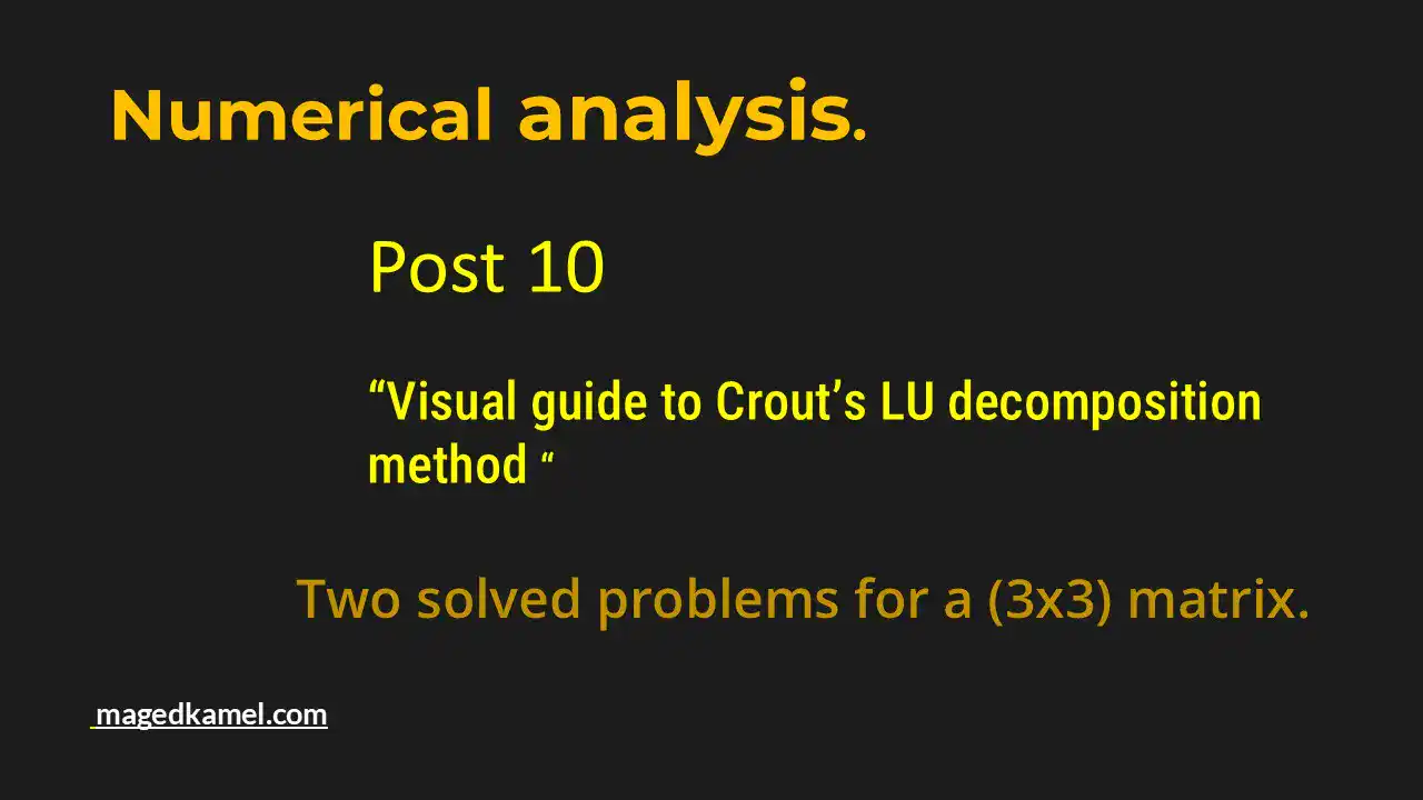 Two solved problems for the Crout's LU decomposition.