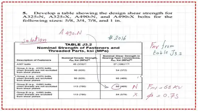 pict 1-post-8A-steel connection Solved problem 5-part 2 for design shear strength.