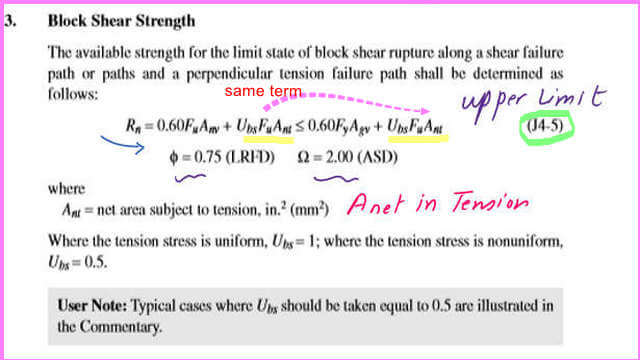10-Block shear provision J4-5 block shear Provision j4-5 in the specification.