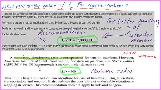Slenderness ratio for tension members