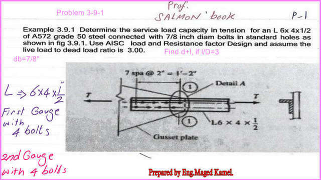 Determine the service load capacity for a staggered angle-the second solved problem.