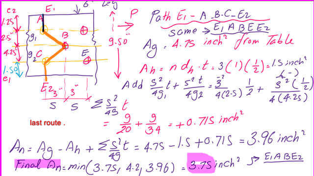 pict 6- post-5-tension Estimate the net area for path abee’.Estimate the net area for path abee’.