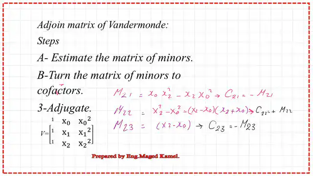 The values of the minors for the second row for the V matrix.