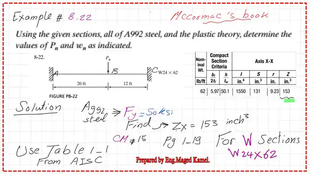 Solved problem 8-22 -use table 1-1 to get the necessary information about the given W- section.