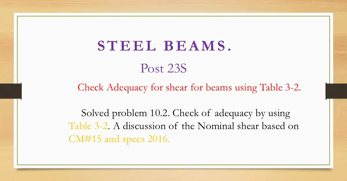 The content of post 23S-Check adequacy of shear using Table 3-2.