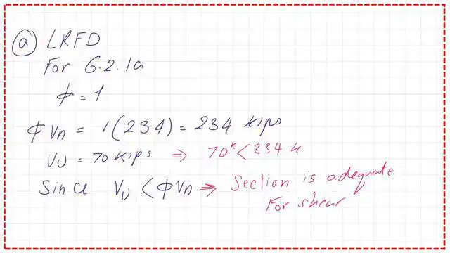 Pict 6-post 22s-steel beam The data for the design strength of shear based on LRFD design.