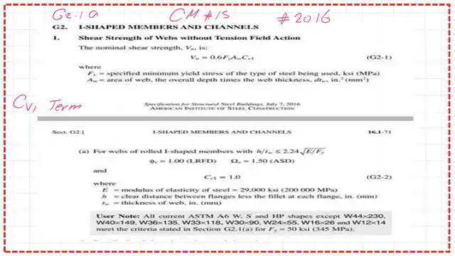 Pict 6-post 23s-steel beam The term Cv1 and the Nominal shear value.