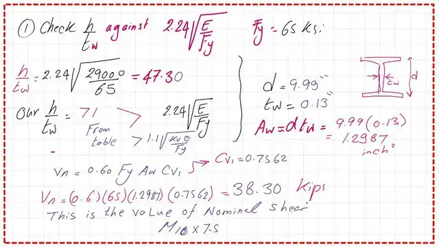 page 8- post 42- steel beam. The final value of nominal shear.