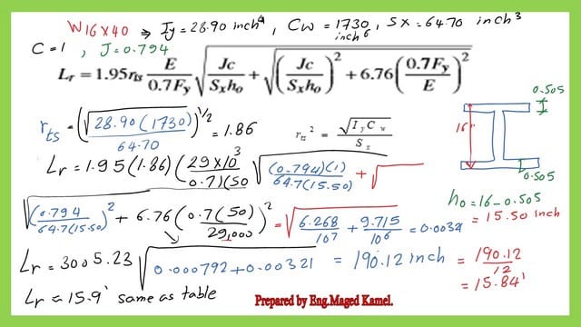 pict-7A-post 13- steel beam The value of lr after estimation.