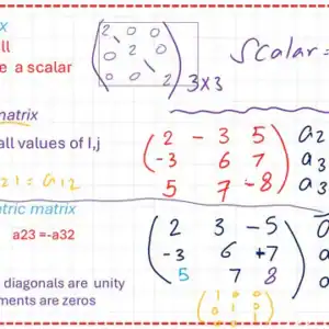 Types of matrices,Scalar matrix, symmetric matrix, unit matrix.