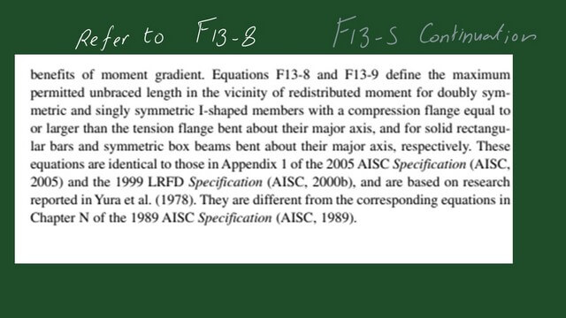 page 6e-post 29-steel beam Refrence to equation F13-8 for Lm equation.