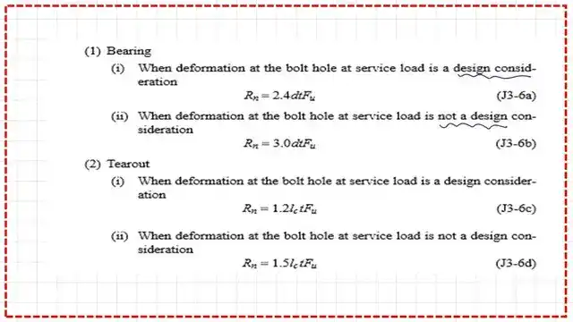 Design equations for the deformation value of bolts.