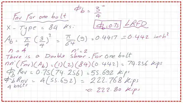 Determine The LRFd value of The Bolts shear stress by estimation.