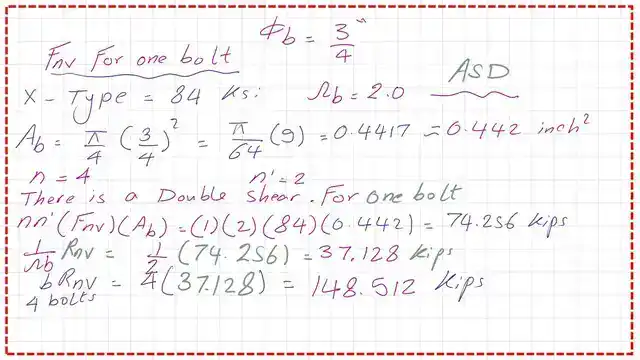 Determine the ASD value of The Bolts shear stress by estimation.