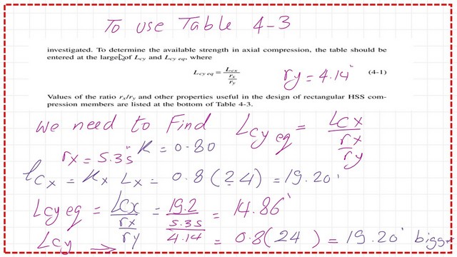 Pict 18-Post 14a-comp Problem-6-8 for local buckling-CM#15. The final lc at y value to be used for Table 4-3.