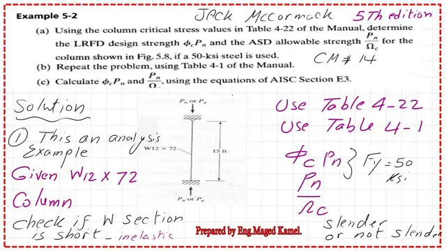 List of compression Member Posts-part 2-Solved problem- 5-2 for critical stress estimation.