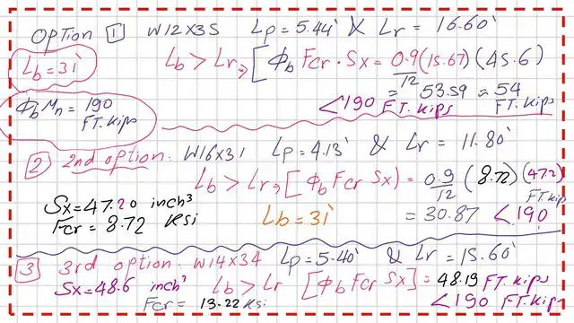 Pict 10-post 16-steel beam summary of the LRFD nominal values for the three W sections selected by using Table 3-2.