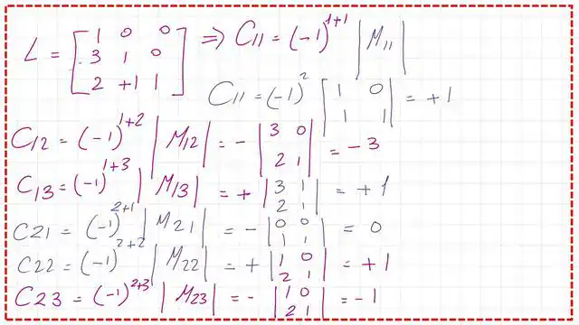 estimate the cofactor values for matrix L for the first and second rows.