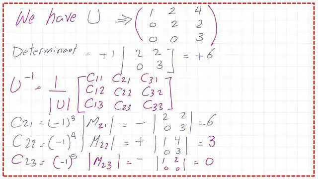 The cofactors C21, C22 and C23 for Upper matrix U.