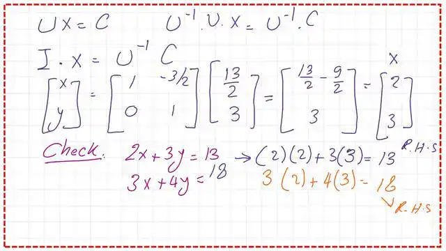 Find the values for x and Y from U-1*C. 