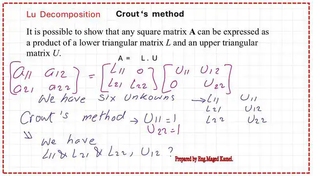Derive the expressions for L and U matrices.