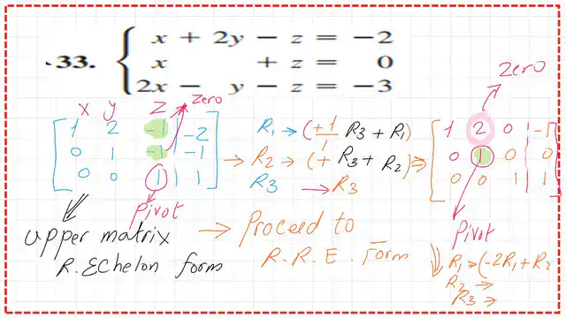 page 4-7b- matrix Eliminate both a23 and a13 elements by using a33 as a pivot.