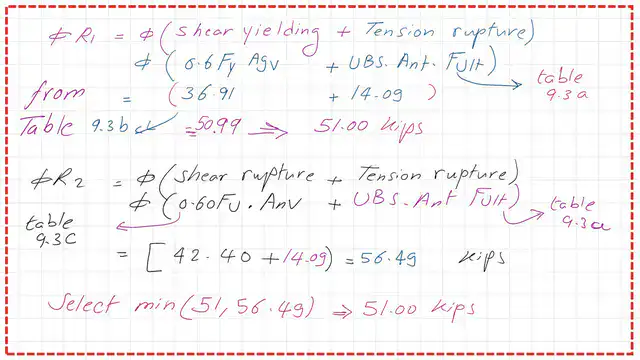 pict -7- post 20-c beam Select the minimum LRFD value for block shear.
