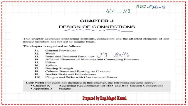 Chapter J in the specification-Design of the connection.