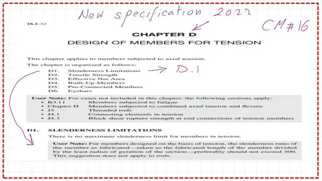 Chapter D for tension members and the different clauses in CM#16