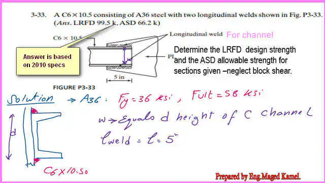Practice problem 3-33-longitudinal weld of a C-section.