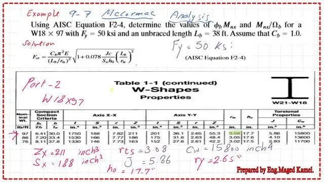 Pict -4-List of steel beam- part 2 Solved problem 9-7, When Lb>Lr, what is flexure strength?