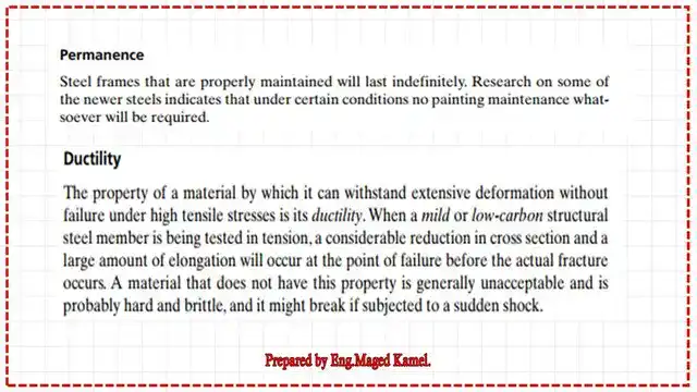 The details of performance and Ductility of steel.
