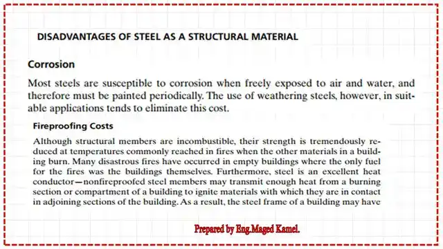 Disadvantages of steel as construction material.