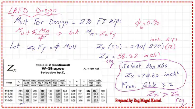 page 6-post 30-steel beam Select the required W section based on Zx.