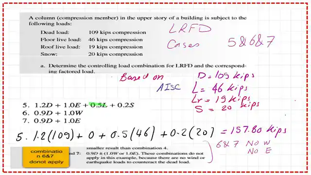 page 9-post 5-introduction to steel. A solved problem for load combination from 5-7.