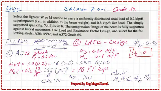 pict-1-post-9A-steel-beam Solved problem-7-4-1-part 2, The ultimate load for steel beam grade 65.