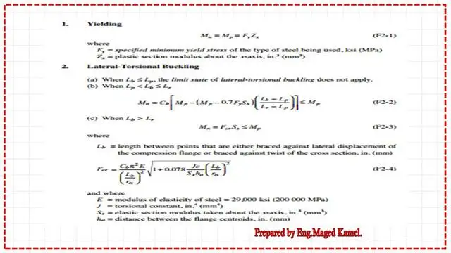 AISC reference for Yielding equations for beams.