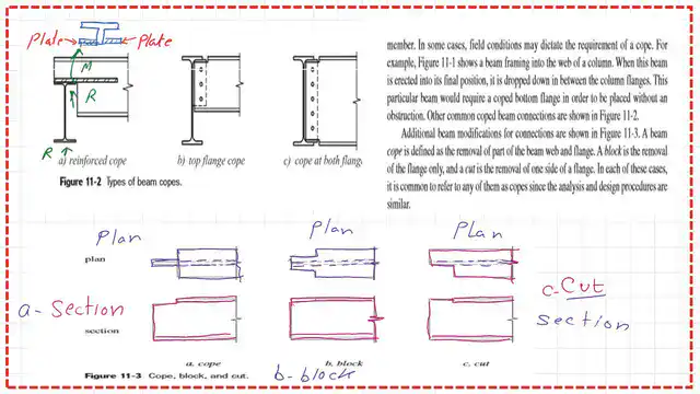 The different types of coped beams.