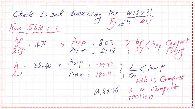 Check  whether W18x71 is compact section or not.