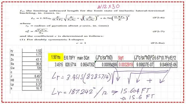 How do we get the value of lr for W12x30?