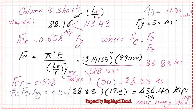 The critical stress value for W10x49 column
