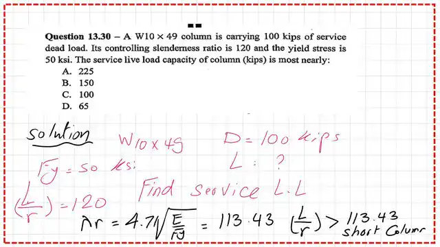 Solved problem 13.30. Find the service live load.