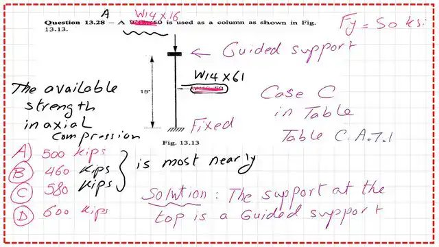 Solved problem 13-28 it is required to get the available compressive strength for W14x61.