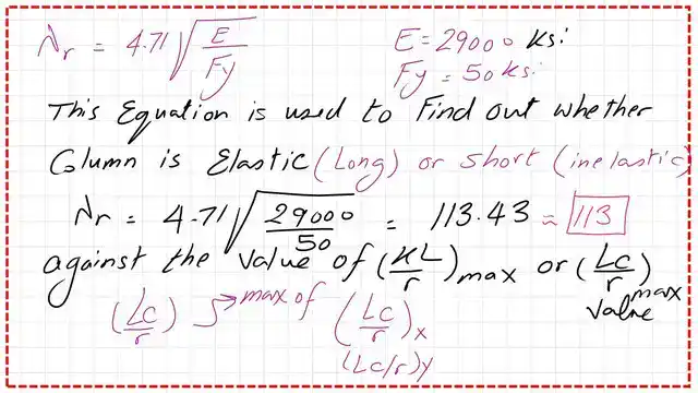 What is the limiting value to determine whether column is short or long?