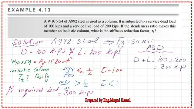 Pict -7-List of compression- part 3 Solved problem 4-13 for the stiffness reduction factor.