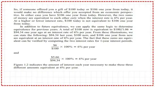 The equivalence of $100 at a rate of 6%