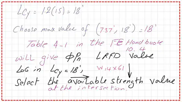 The selected Ly value for Table 4-1 W14x61 section.