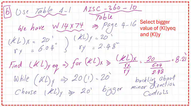 Use table 4-1 to get Kly required for x and Kl for Y.