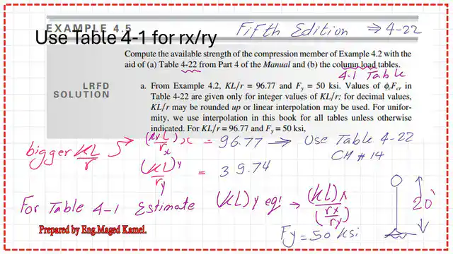 Solved problem 4.2-compute critical stress-Table 4-22