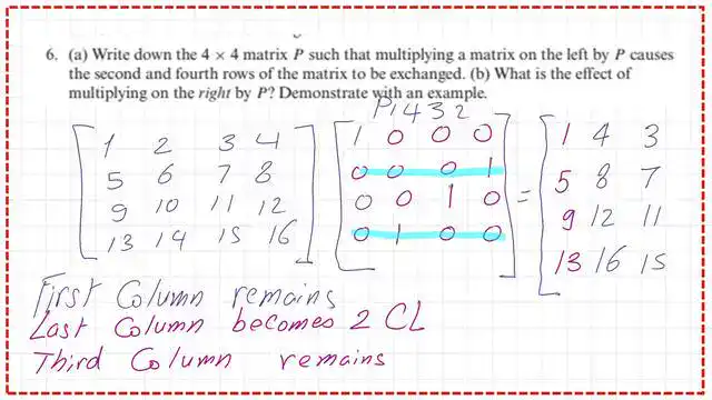 The new arrangements of the three columns after multiplying from right by a permutation matrix